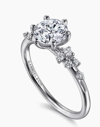 Ladies engagement rings celebrity solitaires-Reena - 14K White Gold Round Diamond Engagement Ring (Setting Only)