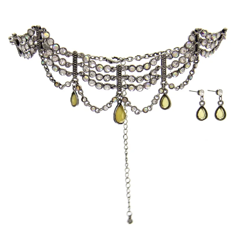 Ladies necklaces extra short chokers-Rhinestone Necklace & Earring Set