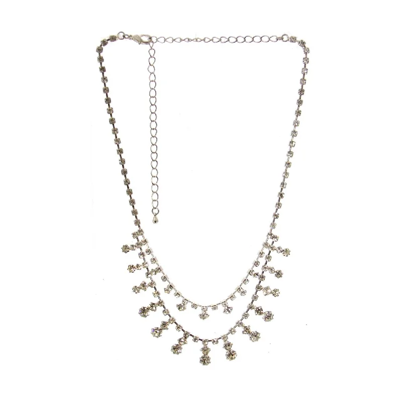 Ladies necklaces dramatic flair necklaces-Rhinestone Necklace Silver tone