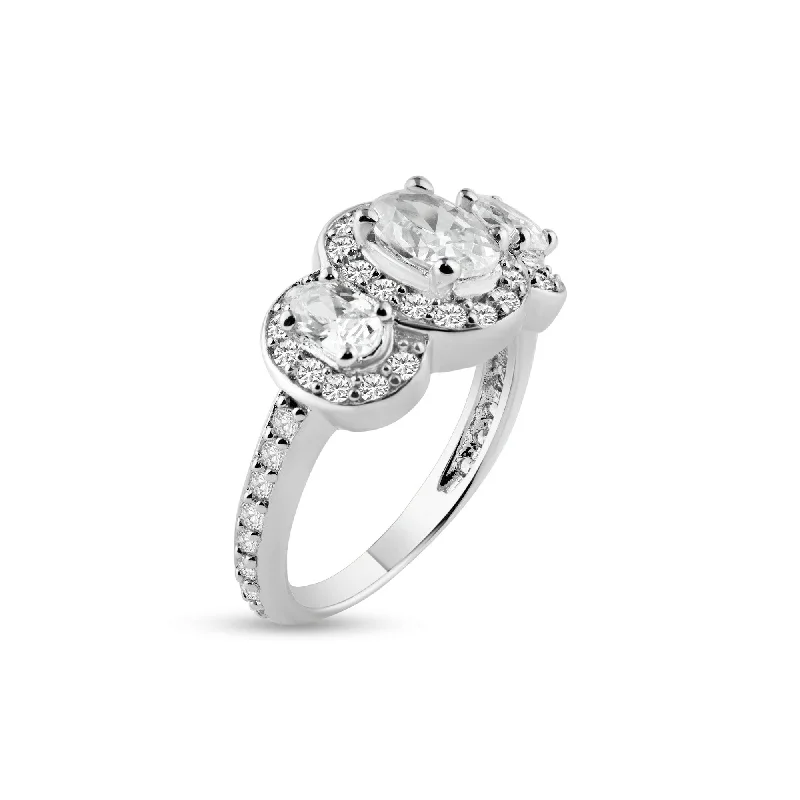 Ladies rings travel-friendly designs-Silver 925 Rhodium Plated Pave Clear Cluster CZ Past Present Future Ring - ACR00015