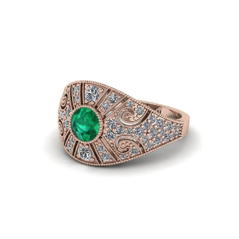 Ladies engagement rings two-tone designs-Emerald Vertical Three Stone Vintage Engagement Ring - Vivienne No. 5