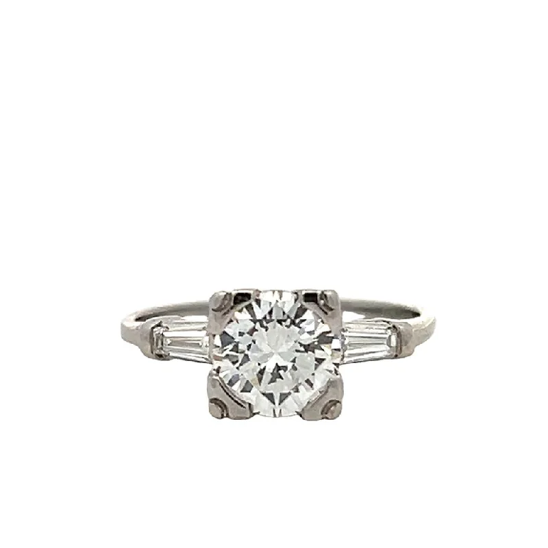 Ladies engagement rings pear halo-Estate Platinum 1.56ctw Transitional Cut Diamond Vintage Inspired Engagement Ring