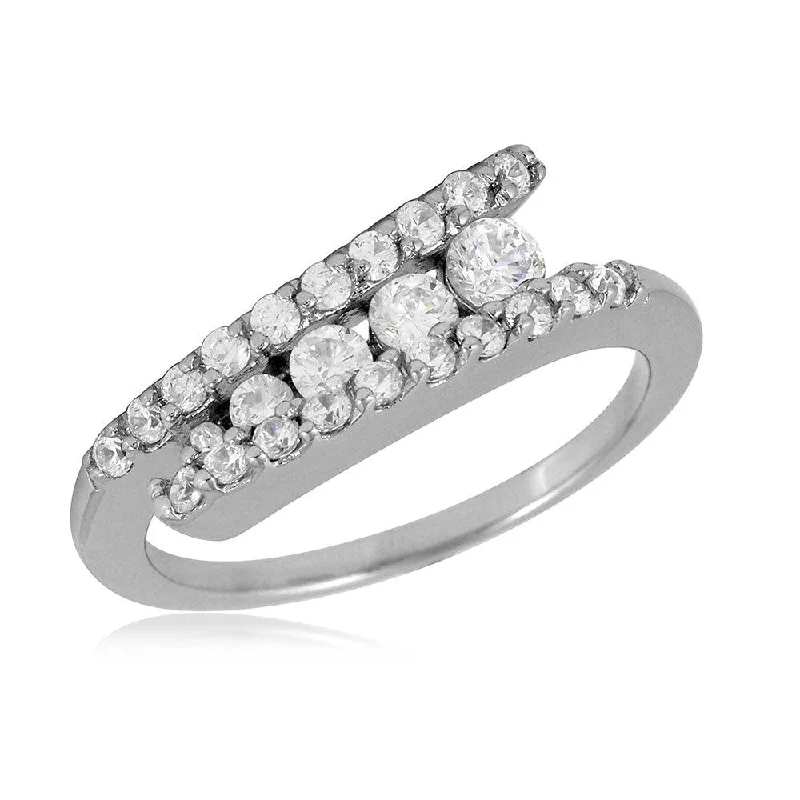 Ladies rings muted tone rings-Silver 925 Rhodium Plated Overlap CZ Design Ring - BGR01055