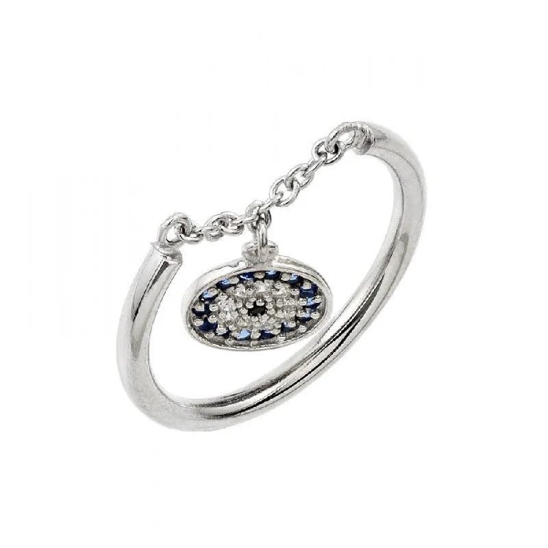 Ladies rings two-tone ring designs-Silver 925 Rhodium Plated Evil Eye Link Ring - STR01014