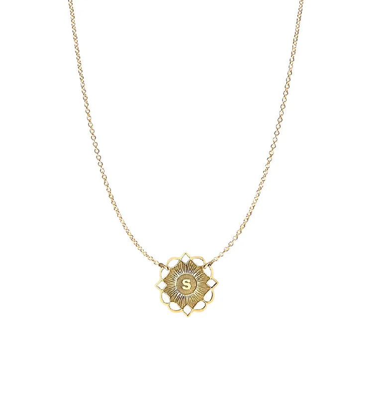 Ladies necklaces easy care necklaces-Deven Initial Medallion Necklace