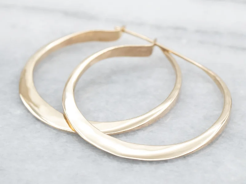 Ladies earrings gemstone cluster styles-Tapered Gold Flat Hoop Earrings