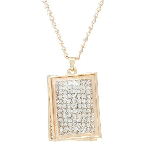 Ladies necklaces meaningful symbol designs-Curb Chain Necklace with Pendant Gold Tone Rectangle with Crystals and Lobster Clasp Extender