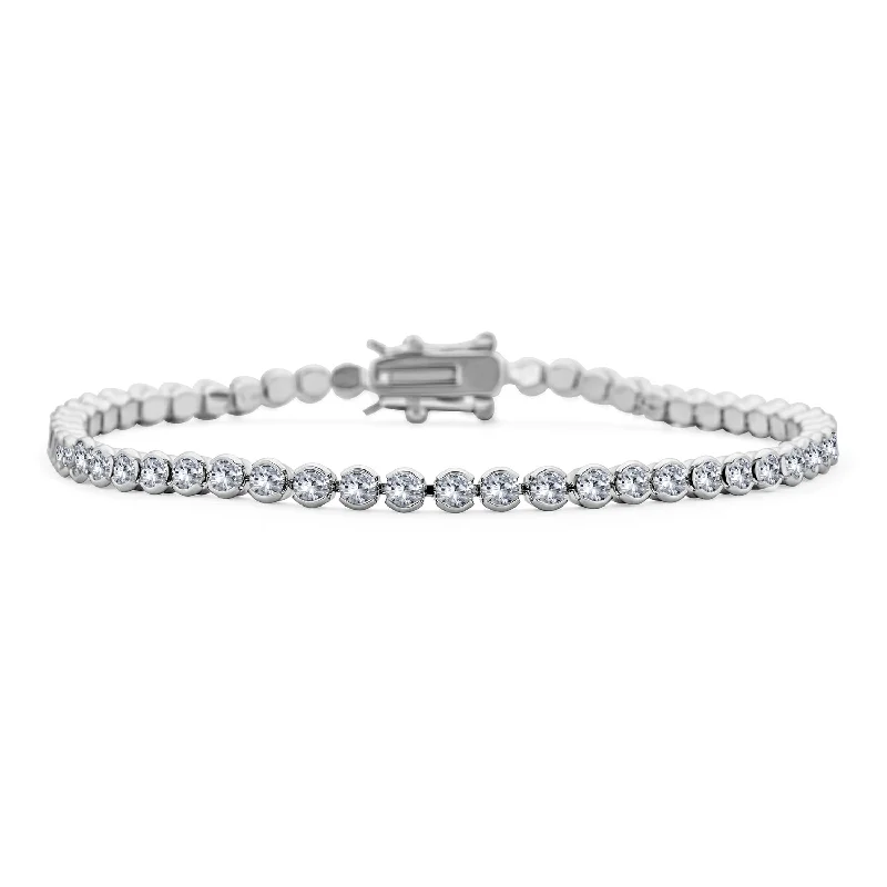 Ladies bracelets oxidized finish styles-Holiday Party Bridal CZ Solitaire Tennis Bracelet Silver Plated 8 Inch