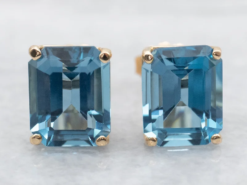 Ladies earrings flat stud earrings-Vibrant Blue Topaz Stud Earrings