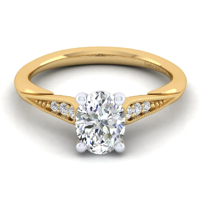 Ladies engagement rings geometric solitaires-14K White-Yellow Gold Oval Diamond Engagement Ring (Setting Only)