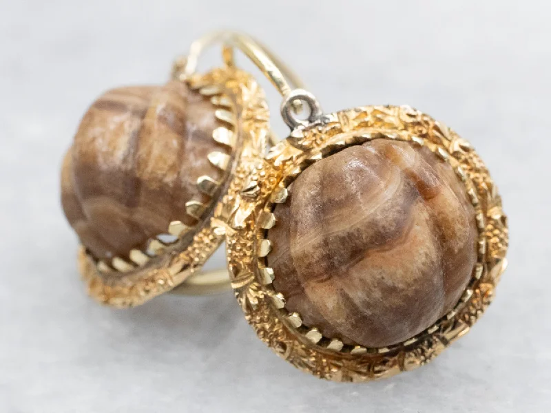 Ladies earrings brushed texture styles-Earthy Brown Jasper and Gold Drop Earrings