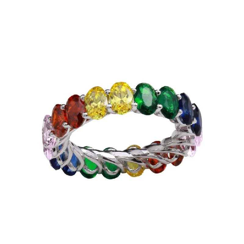 Ladies rings middle finger looks-Rhodium Plated 925 Sterling Silver Multi-Colored CZ Eternity Ring - GMR00268RBC