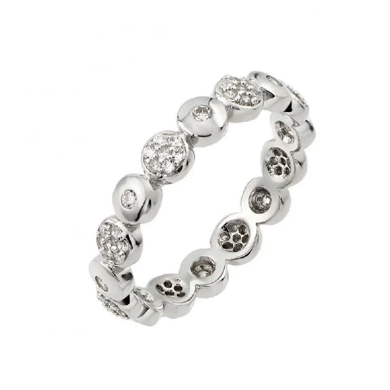 Ladies rings ethical diamond styles-Silver 925 Rhodium Plated Clear CZ Inlay Circle Eternity Ring - STR00973