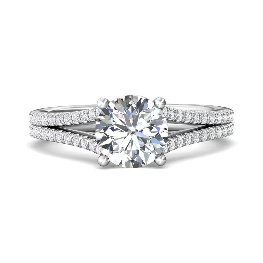 Ladies engagement rings natural halos-Split-Shank Side Stone Engagement Ring