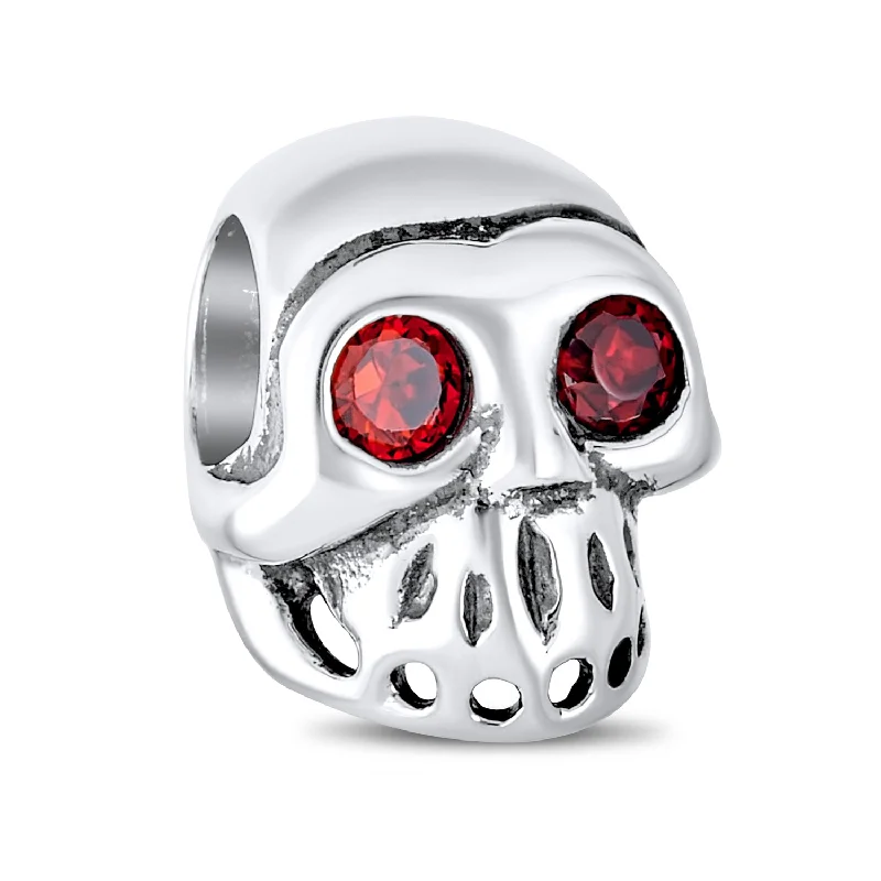 Ladies bracelets secure fit designs-Halloween Red Eyes Skeleton Pirate Skull Charm Bead Sterling Silver for Bracelet