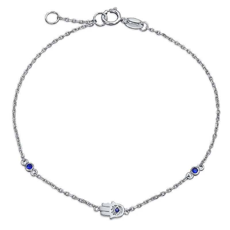 Ladies bracelets luxurious bold designs-Tiny Minimalist Chain Link Bracelet with Evil Eye Charm CZ Sterling Silver