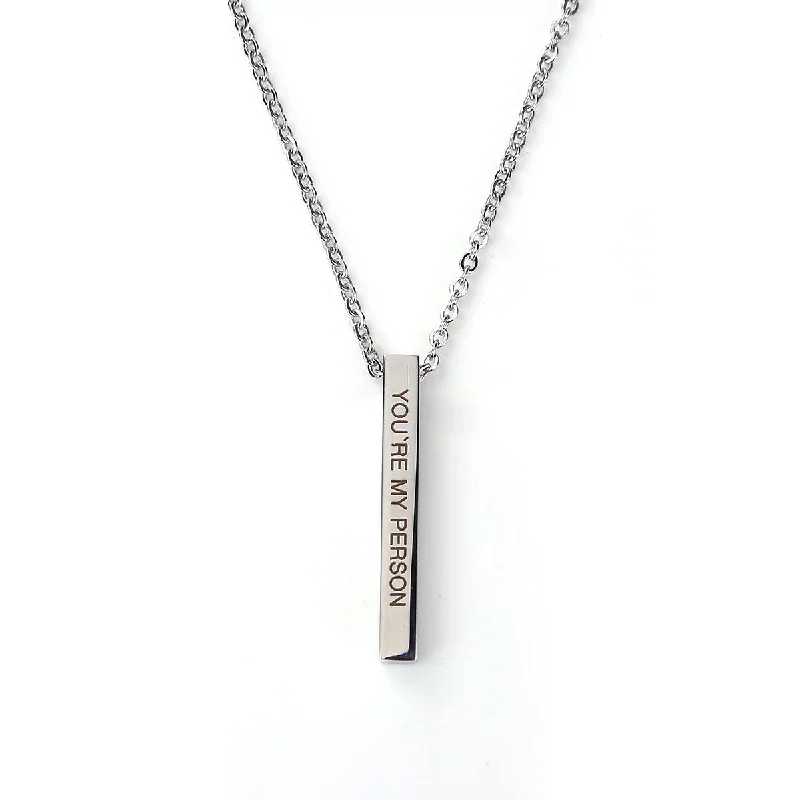 Ladies necklaces synthetic jewel options-You're My Person Bar Necklace Engraved Inspirational Word for Women, Stainless Steel Vertical Personalized Necklace with 24inch +2inch  Chain Extension