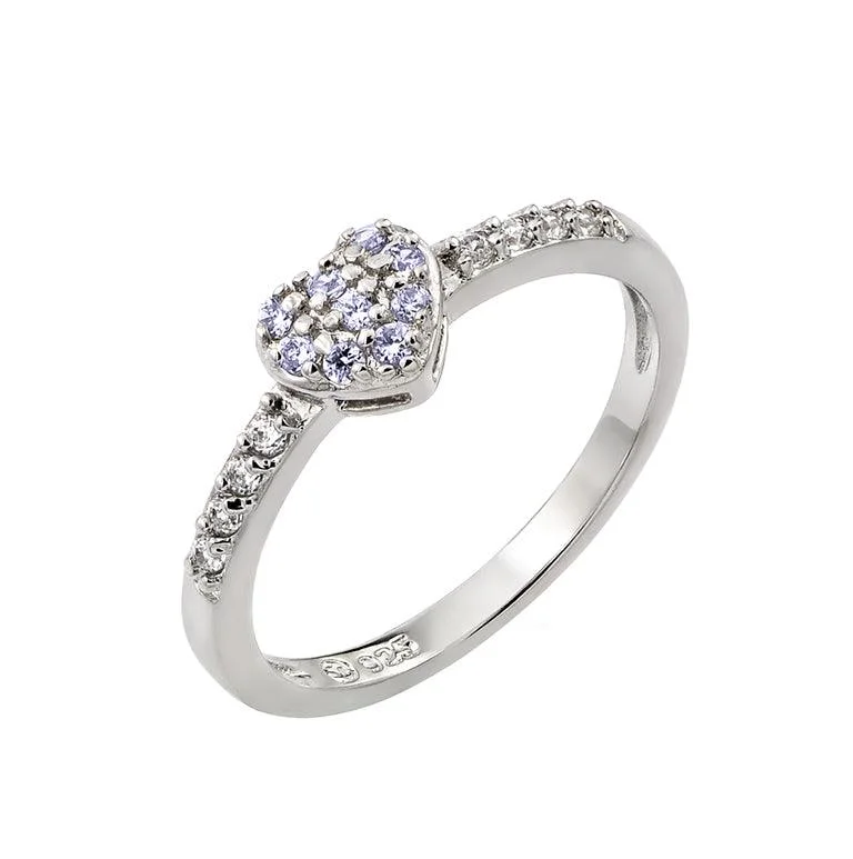 Ladies rings memory-inspired pieces-Rhodium Plated 925 Sterling Silver Clear Inlay CZ June Birthstone Heart Ring  - BGR00784JUN