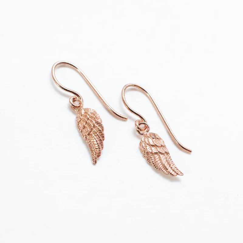 Ladies earrings pure silver styles-Rose Gold Vermeil Tiny Drop Wing Earrings