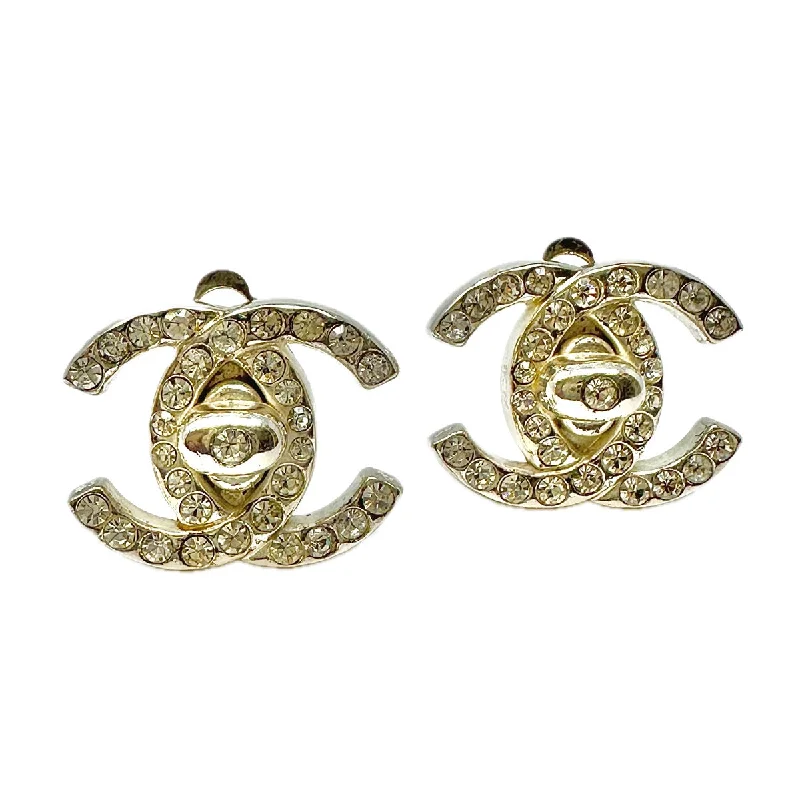 Ladies earrings global brand styles-Chanel Vintage 1996 CC Rhinestone Turnlock Earrings