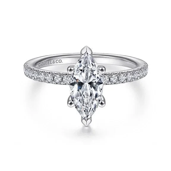 Ladies engagement rings round cut-Ulani - 14K White Gold Marquise Diamond Engagement Ring (Setting Only)