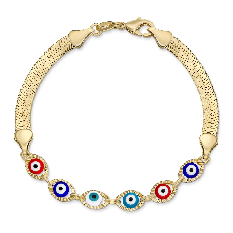 Ladies bracelets initial letter designs-Amulet Multi-Color Evil Eye Strand Bracelet with Gold Plated Snake Chain