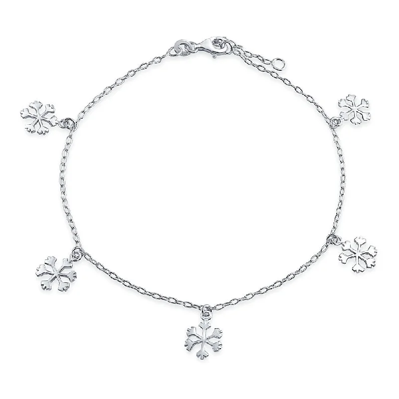 Ladies bracelets cushion cut bracelets-Holiday Party Snowflake Anklet Ankle Bracelet Sterling Silver 9-10 Inch