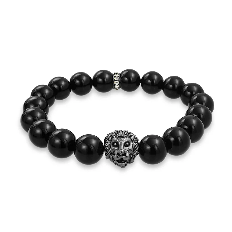 Ladies bracelets one-off design bracelets-Unisex Jungle Animal Stretch Bracelet with Tiger Eye & Lava Rock Beads Gold or Onyx