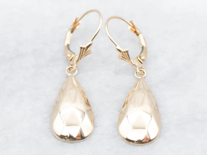 Ladies earrings neon bright earrings-Faceted Gold Teardrop Earrings