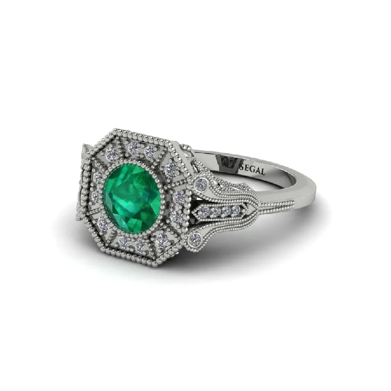 Ladies engagement rings princess halo rings-Emerald 14K Gold Art Deco Engagement Ring - Erin No. 6