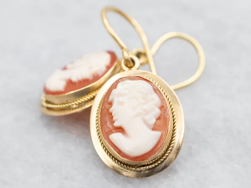 Ladies earrings European-inspired flair-Italian Gold Cameo Drop Earrings