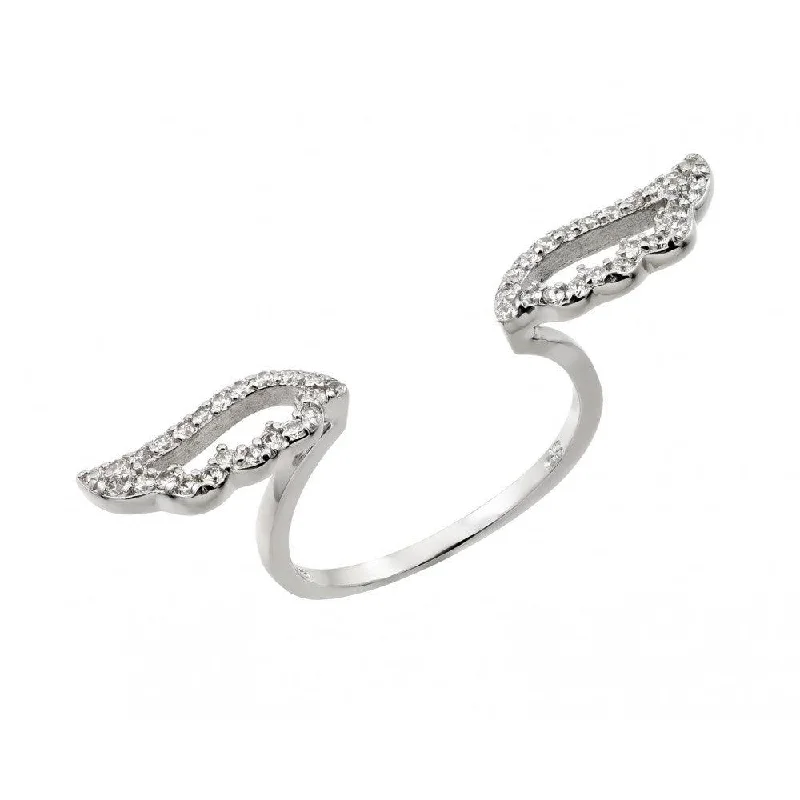 Ladies rings comfort fit styles-Silver 925 Rhodium Plated Wings Ring - STR01021