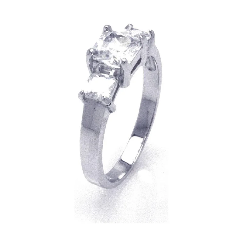 Ladies rings love token designs-Silver 925 Rhodium Plated CZ Past Present Future Ring - STR00772