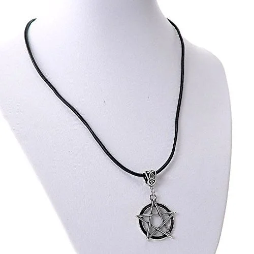 Ladies necklaces bezel set designs-Cowhide Leather Necklaces Antique Silver Star With Lobster Clasp 43cm long(16 7/8")