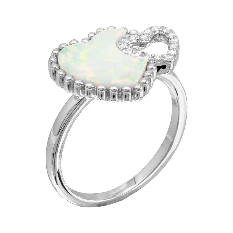 Ladies rings eternity ring picks-Rhodium Plated 925 Sterling Silver Double Opal and CZ Heart Ring - BGR01089