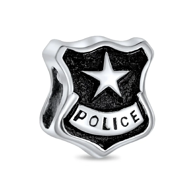 Ladies bracelets polished shine designs-Serve Protect Officer Badge Charm Bead Sterling Silver for European Bracelet