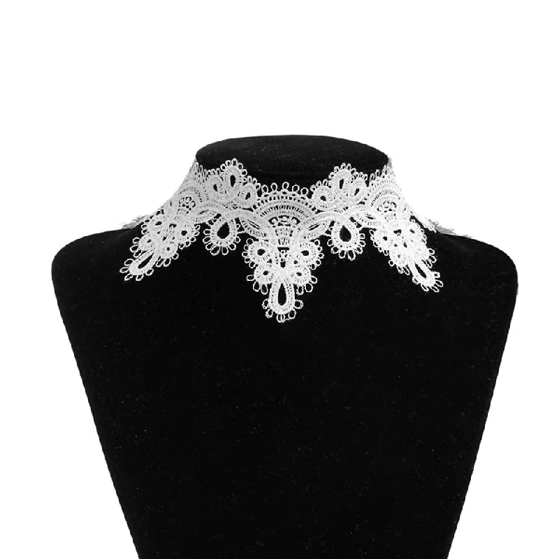 Ladies necklaces sun motif styles-Sexy Sparkles White Lace Choker Necklace for Women Girls