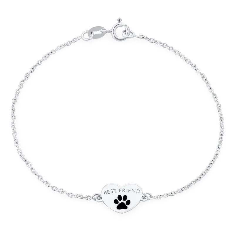 Ladies bracelets five-stone designs-Dainty Charm Bracelet for Pet Lovers with Heart and Paw Print Sterling Silver