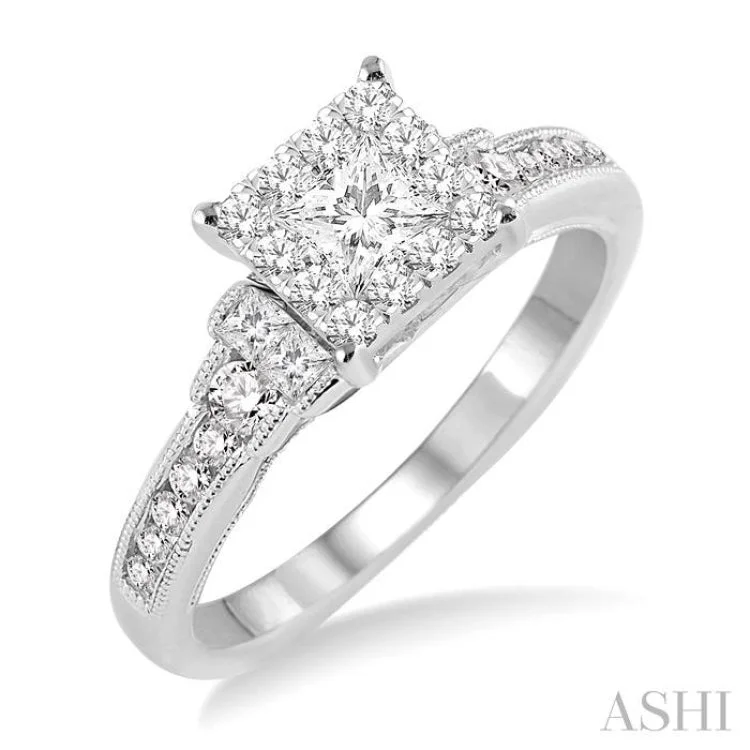 Ladies engagement rings celebrity styles-5/8 Ctw Diamond Lovebright Engagement Ring in 14K White Gold