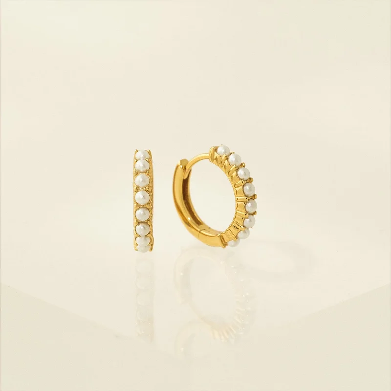 Ladies earrings asscher cut styles-Gold Vermeil 15mm Pearl Hoop Earrings