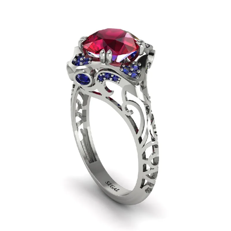 Ladies engagement rings geometric solitaires-Ruby Ornate Filigree Engagement Ring - Evie No. 72