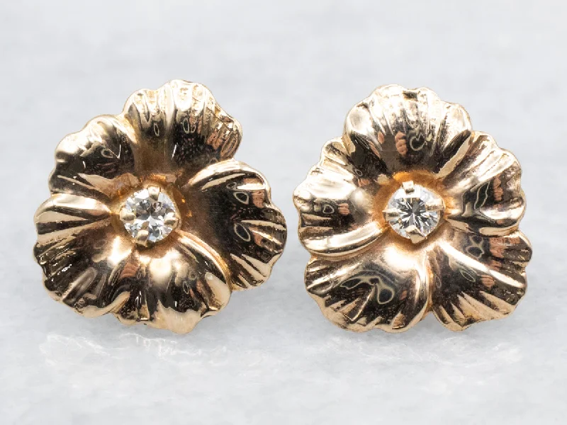 Ladies earrings winter sparkle designs-Flower Stud Earrings with Diamond Accent