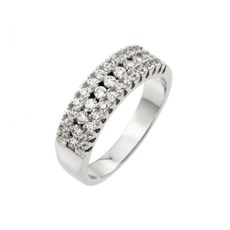 Ladies rings impressionist vibe rings-Silver 925 Rhodium Plated Clear Pave Set CZ Half Ring - BGR00918