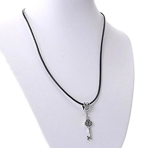 Ladies necklaces triple stone necklaces-Cowhide Leather Necklace with Dangle Key(locks with Lobster Clasp) 43cm Long