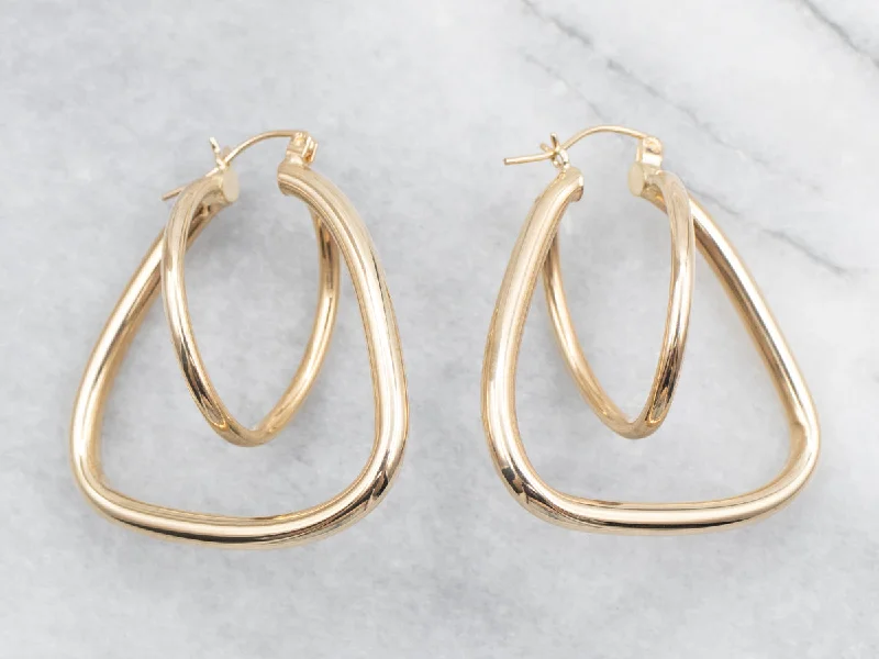 Ladies earrings worldwide fashion appeal-Yellow Gold Funky Geometric Tube Hoop Earrings