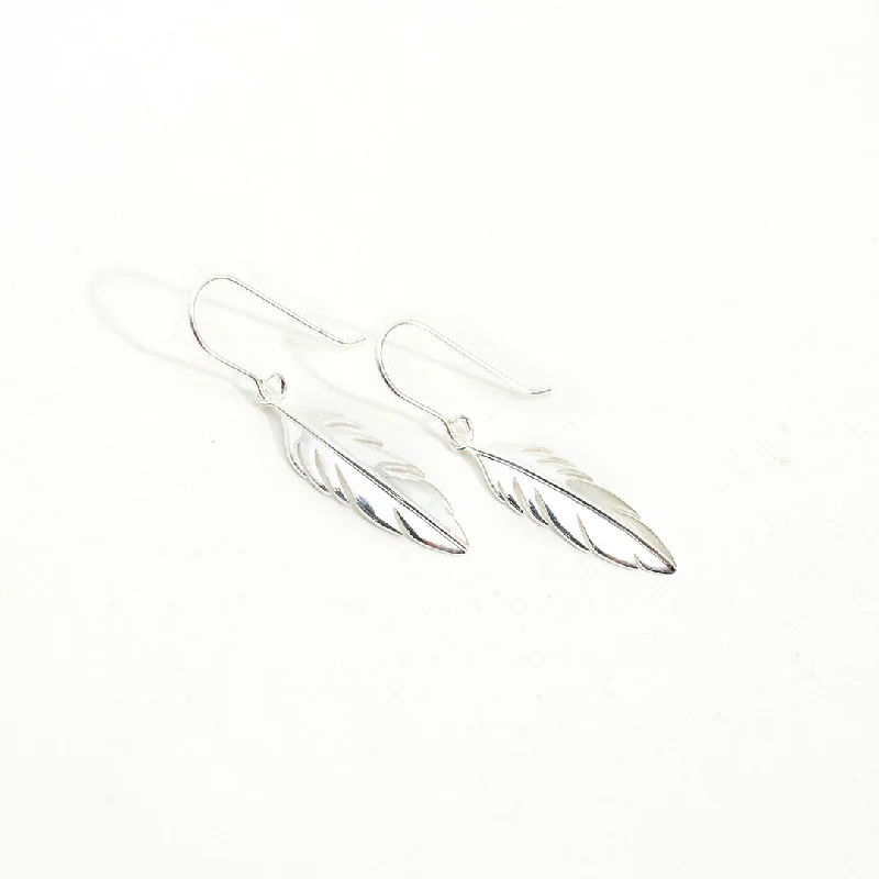 Ladies earrings birthstone accent styles-Silver Feather Earrings