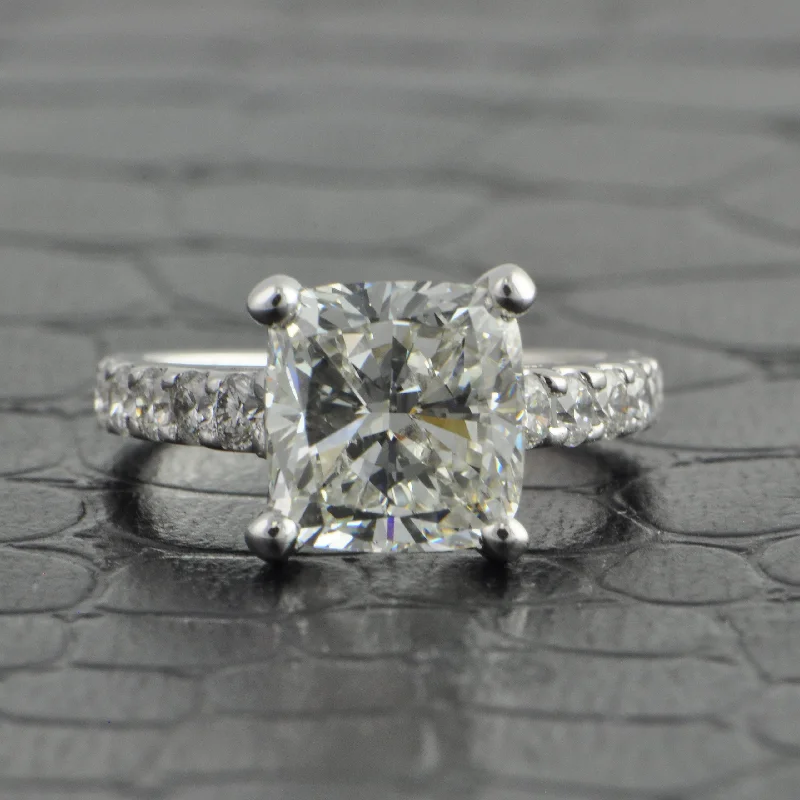 Ladies engagement rings round diamond cuts-3.32 ct. J-VS2 Cushion Cut Diamond Engagement Ring