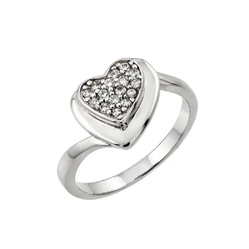 Ladies rings handcrafted luxury styles-Silver 925 Rhodium Plated Pave Set Clear CZ Heart Ring - STR00967