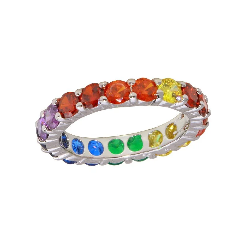 Ladies rings scratch-resistant styles-Rhodium Plated 925 Sterling Silver Round Multi-Colored CZ Eternity Ring - BGR01232