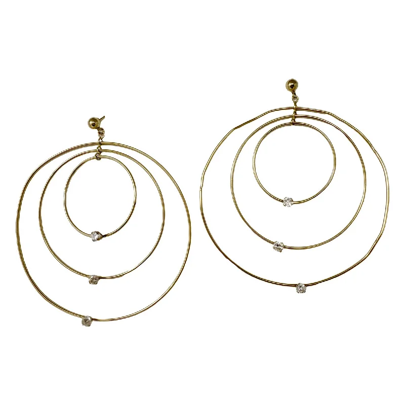 Ladies earrings flexible drop earrings-14K Gold Triple Hoop Earrings with Diamonds